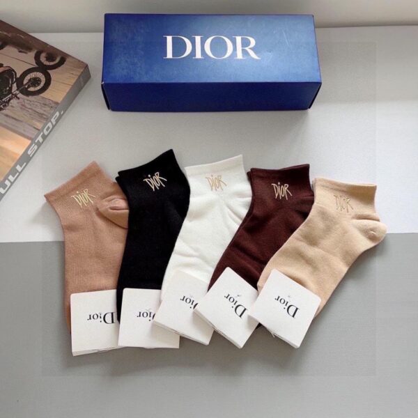 réplica,joyas,joyería,1:1,replica,fake,lujo,barato (5 pares por caja) Calcetines Dior New Style con puño acanalado y letras en relieve (4KXGV)