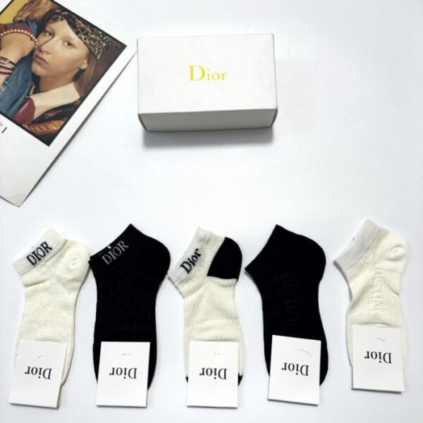 réplica,joyas,joyería,1:1,replica,fake,lujo,barato [5 pares por caja] Calcetines náuticos ultrafinos con el clásico logo de Dior, puro algodón (ZBQQK)