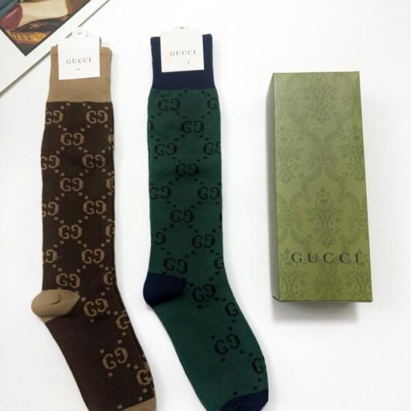 réplica,joyas,joyería,1:1,replica,fake,lujo,barato 【Dos pares por caja】Calcetines GUCCI hasta la rodilla y a media pantorrilla con hilo dorado y plateado (ZXQEV)