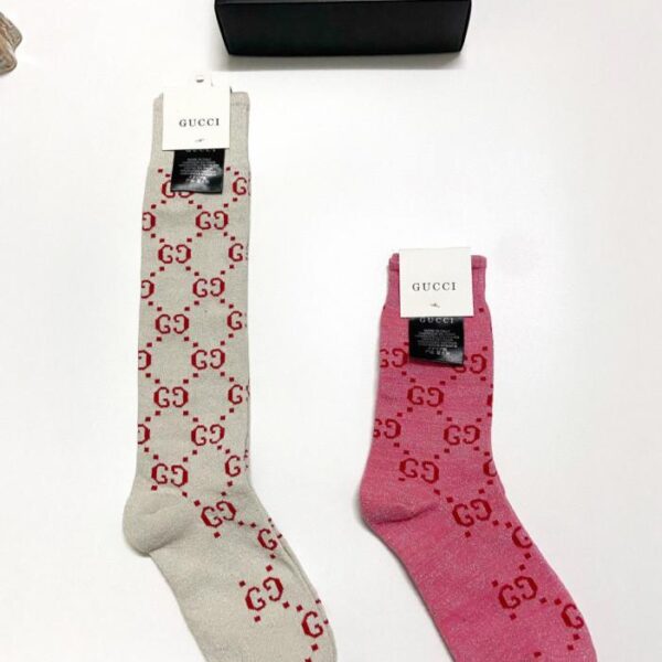 réplica,joyas,joyería,1:1,replica,fake,lujo,barato [Dos pares por caja] Calcetines altos hasta la rodilla con el logo doble G de Gucci, calcetines hasta la pantorrilla, mismo estilo que en las boutiques (ZZIEF)