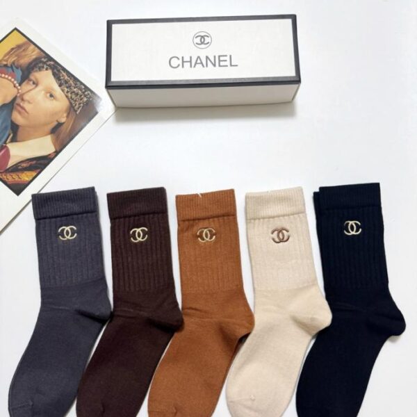 réplica,joyas,joyería,1:1,replica,fake,lujo,barato [5 pares por caja] Calcetines de media caña de algodón con el clásico logo de Louis Vuitton (VYZAU)