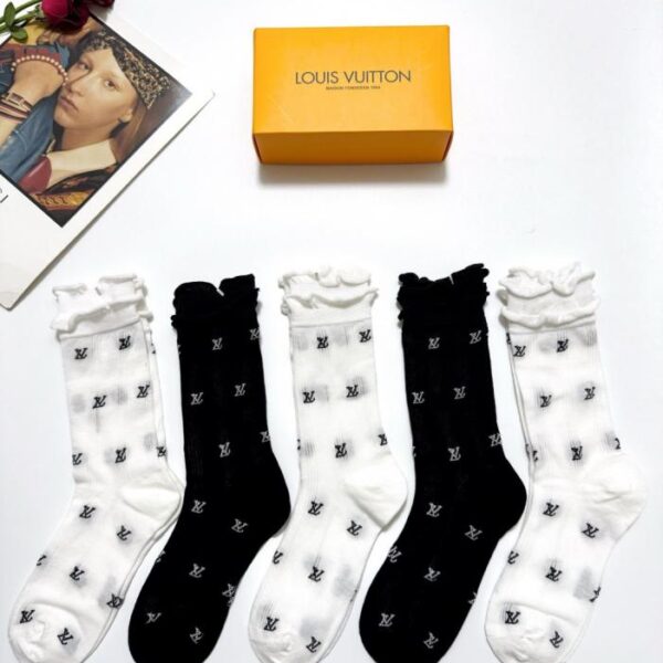 réplica,joyas,joyería,1:1,replica,fake,lujo,barato [5 pares por caja] Calcetines Loewe clásicos con logo, de algodón puro y media caña (N9J8V)