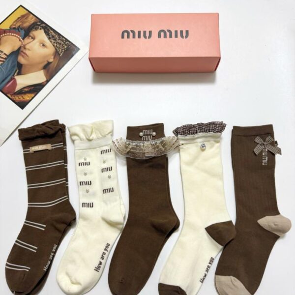 réplica,joyas,joyería,1:1,replica,fake,lujo,barato [5 pares por caja] Calcetines Loewe clásicos con logo, de algodón puro y media caña (N9J8V)