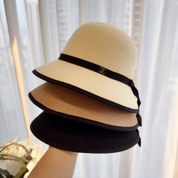 réplica,joyas,joyería,1:1,replica,fake,lujo,barato Sombrero tipo pescador CHANEL nuevo, 100% lana, blanco, negro, camel (9355K)