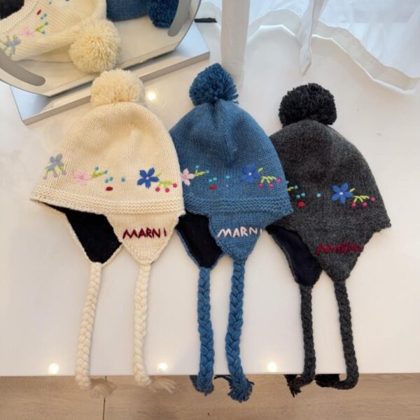 réplica,joyas,joyería,1:1,replica,fake,lujo,barato Nuevo gorro con orejeras de doble capa MARNI, gorro con orejeras de punto jacquard de lana (QZ9H6)