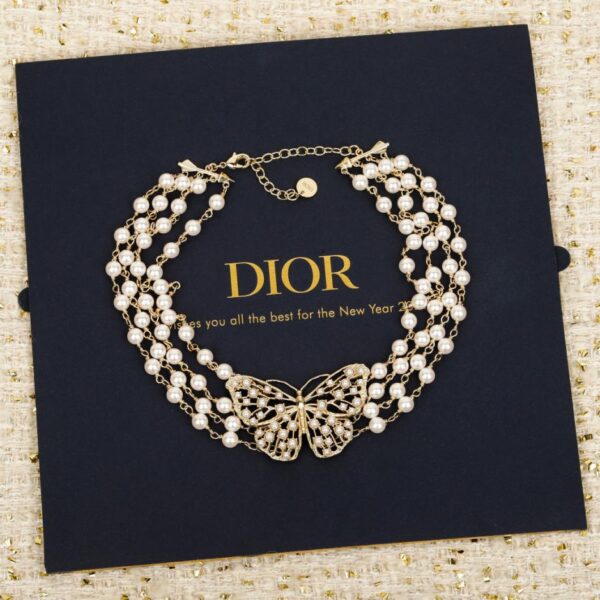 réplica,joyas,joyería,1:1,replica,fake,lujo,barato Boutique / Collar de perlas de mariposa caladas de 3 capas de Dior (8ODZ6)