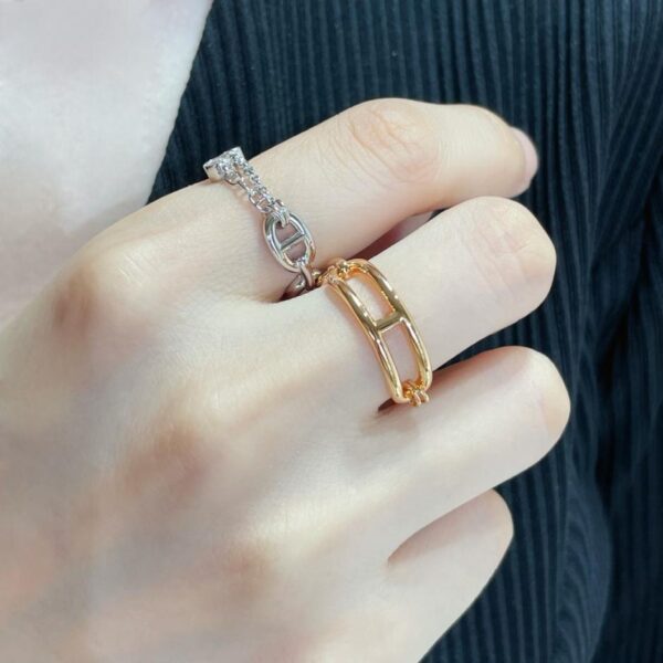 réplica,joyas,joyería,1:1,replica,fake,lujo,barato Boutique / Anillo de nariz de cerdo de doble cadena Hermès de oro V, talla 5678. Artesanía de alta gama (TJS7C).