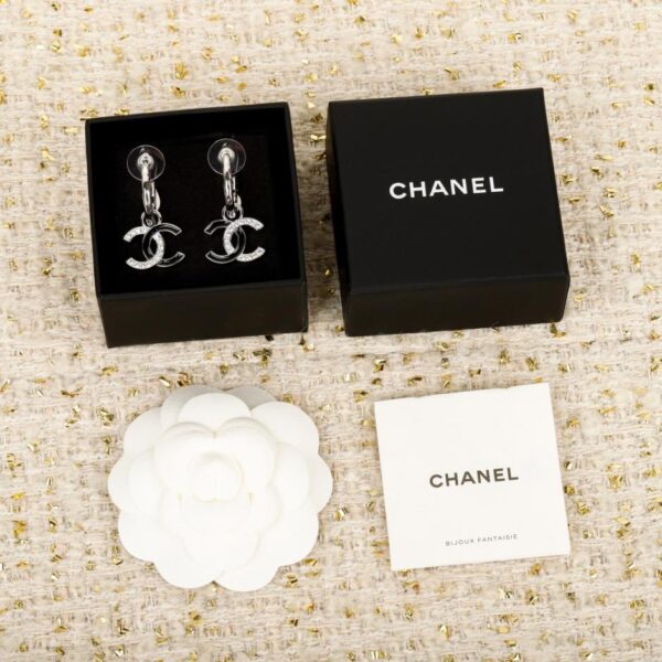 réplica,joyas,joyería,1:1,replica,fake,lujo,barato Boutique / Pendientes Chanel negros con doble C y medio diamante (BHAHV)