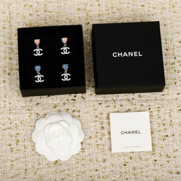 réplica,joyas,joyería,1:1,replica,fake,lujo,barato Boutique / Pendientes Chanel con doble C en forma de corazón rosa y azul (Z8JNY)