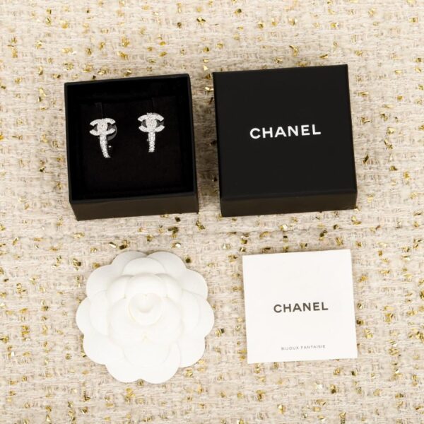 réplica,joyas,joyería,1:1,replica,fake,lujo,barato Boutique / Pendientes de aro pequeños de plata Chanel con diamantes completos (4S2FY)