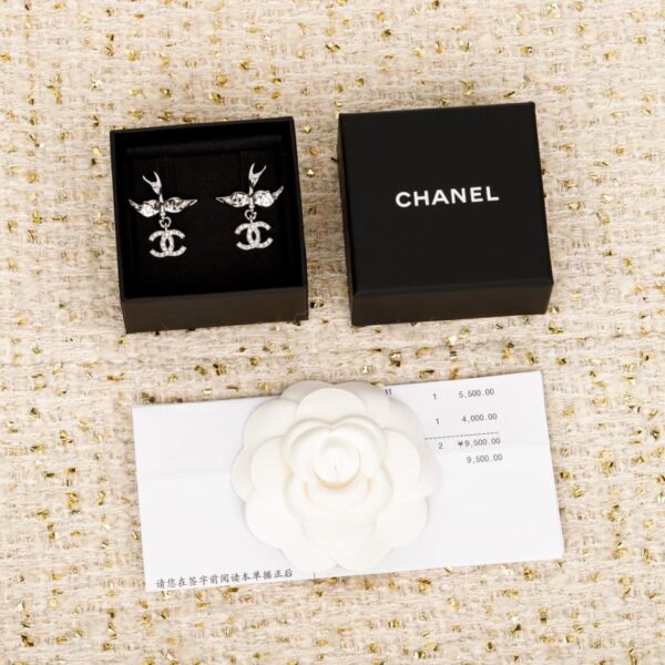réplica,joyas,joyería,1:1,replica,fake,lujo,barato Boutique / Pendientes Chanel 25s con colgante de pájaro de plata con doble C y diamantes (SLW37)