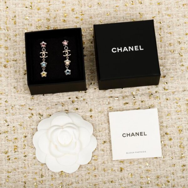 réplica,joyas,joyería,1:1,replica,fake,lujo,barato Boutique / Pendientes Chanel con doble C de diamantes arcoíris y estrella de cinco puntas (ZAV44)