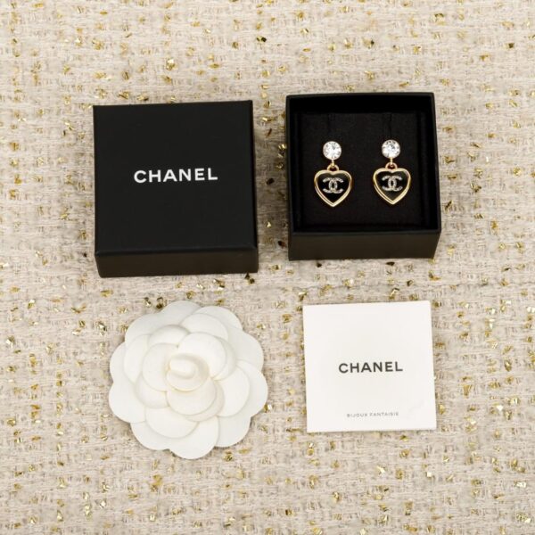 réplica,joyas,joyería,1:1,replica,fake,lujo,barato Boutique / Pendientes Chanel con doble C en forma de corazón negro y dorado (7RT0S)