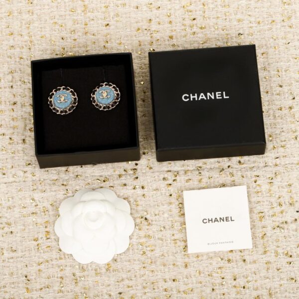 réplica,joyas,joyería,1:1,replica,fake,lujo,barato Boutique / Pendientes de mezclilla con cadena de cuero negro de Chanel: 25 piezas (HGCG4)