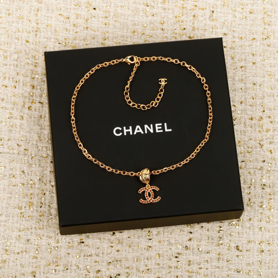 réplica,joyas,joyería,1:1,replica,fake,lujo,barato réplica,joyas,joyería,1:1,replica,fake,lujo,barato Boutique / Collar Chanel 25A con doble letra C y diamantes de imitación de ámbar (FKUBZ)