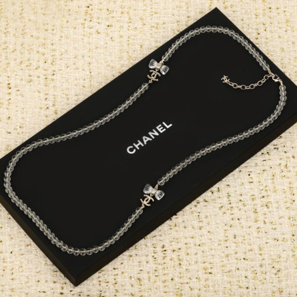 réplica,joyas,joyería,1:1,replica,fake,lujo,barato Boutique / Collar tipo suéter con colgante de lazo de Chanel y cristales transparentes de doble C. 25 (SCGYE)