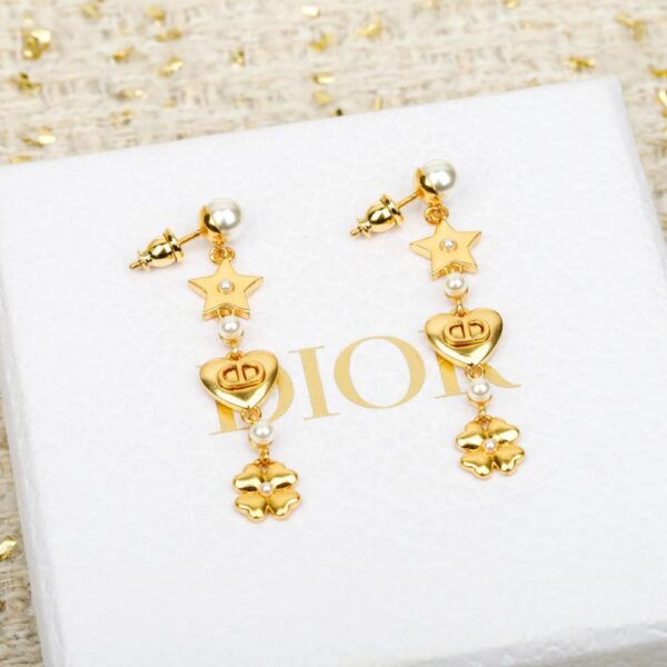réplica,joyas,joyería,1:1,replica,fake,lujo,barato Pendientes CD con forma de corazón y trébol de cuatro hojas y estrella de perla de Dior (CRAAF)