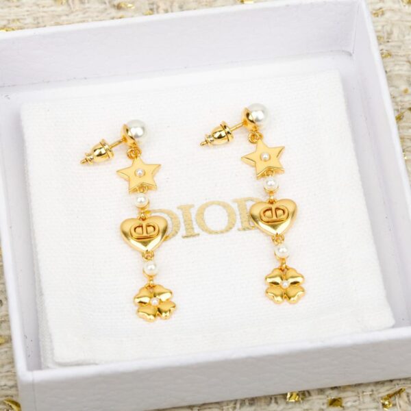 réplica,joyas,joyería,1:1,replica,fake,lujo,barato Pendientes CD con forma de corazón y trébol de cuatro hojas y estrella de perla de Dior (CRAAF)