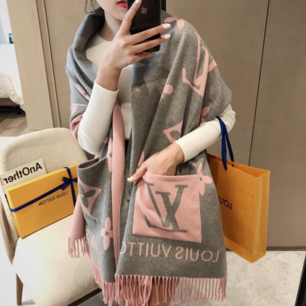 réplica,joyas,joyería,1:1,replica,fake,lujo,barato Nuevo pañuelo de bolsillo Louis Vuitton, bufanda larga con borlas de jacquard de doble cara (FWAA6)