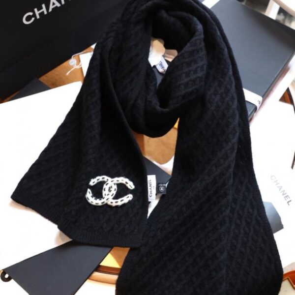 réplica,joyas,joyería,1:1,replica,fake,lujo,barato Bufanda de punto negra de CHANEL, nueva llegada, con logotipo estampado de rombos (3KEWK)