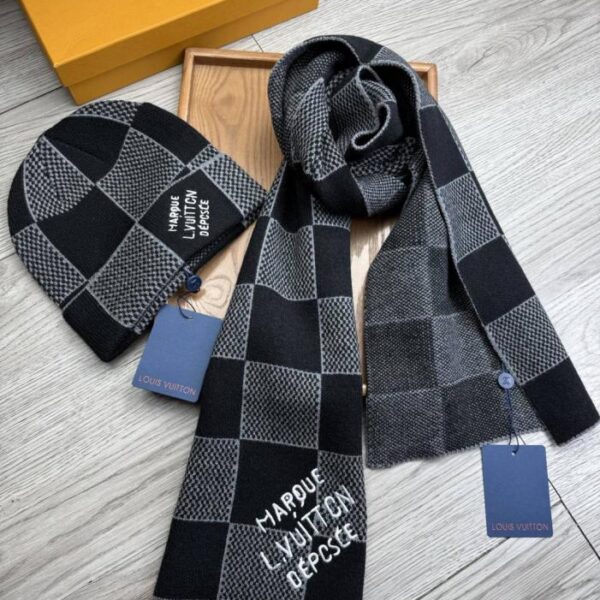 réplica,joyas,joyería,1:1,replica,fake,lujo,barato Gorro de lana LV para traje – Gorro + bufanda, gorro clásico unisex (SDK9L)