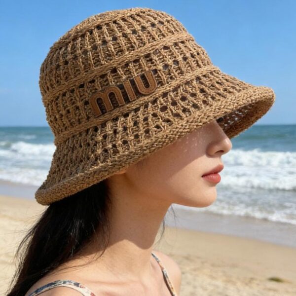 réplica,joyas,joyería,1:1,replica,fake,lujo,barato Un imprescindible para la playa en verano: sombrero de pescador tejido de Miu Miu (X9MW41)