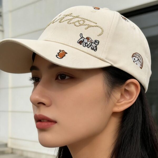réplica,joyas,joyería,1:1,replica,fake,lujo,barato Gorra de béisbol bordada con perro y estampado integral de adorables cachorros + firma manuscrita con pedrería (QLLEHA)