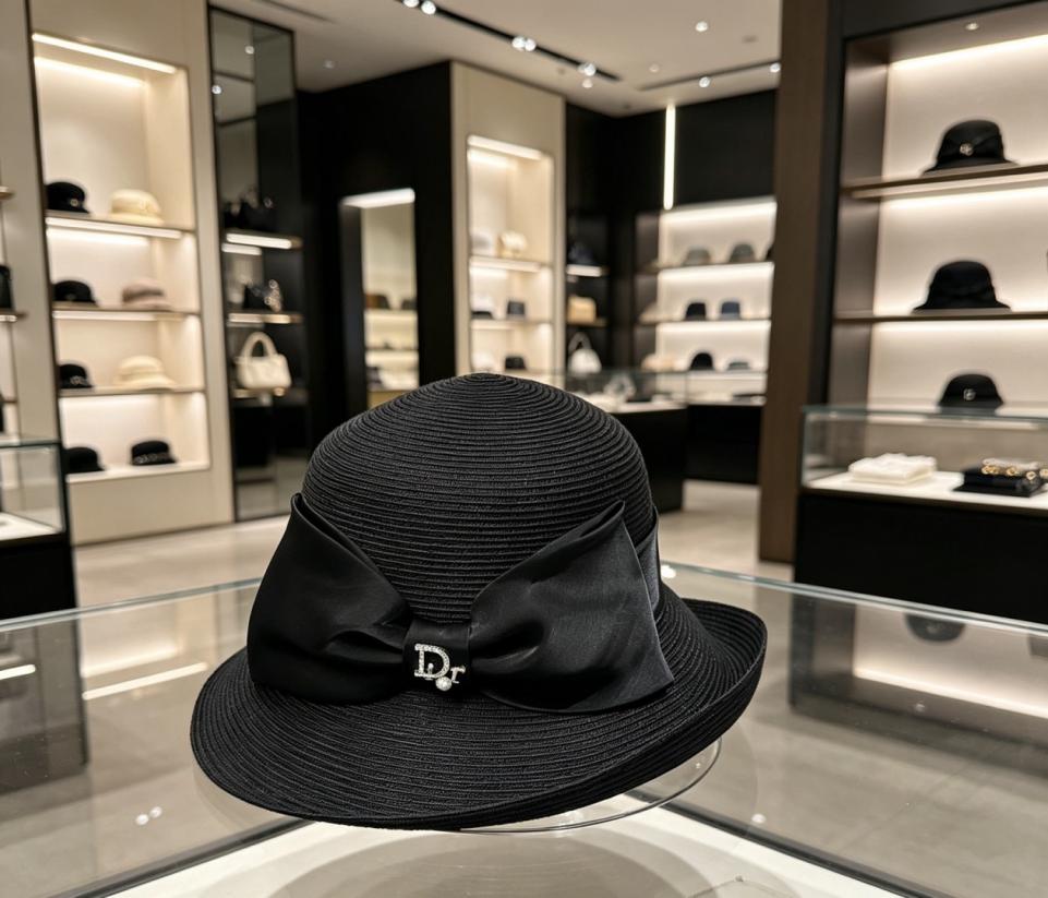 réplica,joyas,joyería,1:1,replica,fake,lujo,barato réplica,joyas,joyería,1:1,replica,fake,lujo,barato Elegante sombrero de paja de Dior con lazo, adornado con un lazo de satén grueso y el logotipo de perlas y diamantes de imitación (5O28AK).