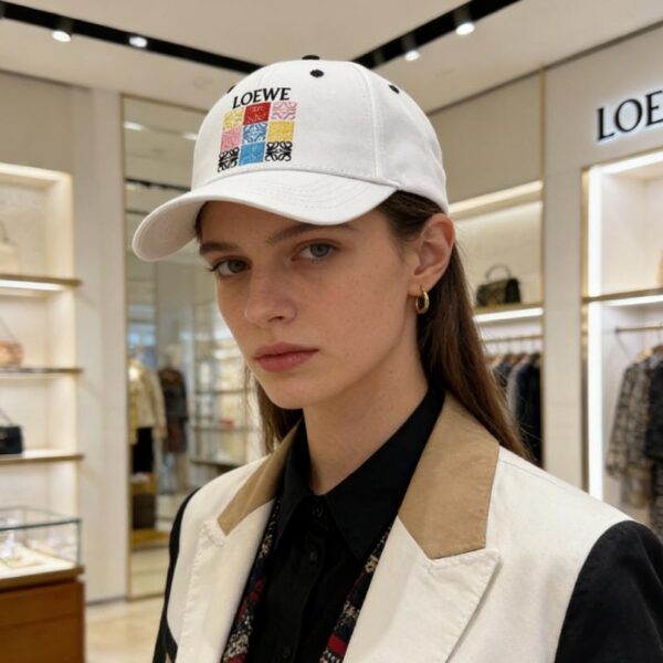 réplica,joyas,joyería,1:1,replica,fake,lujo,barato Gorra de béisbol LOEWE Colorful Nine-Square bordada: Negro clásico con logotipo anagrama color macaron (OUW4CG)
