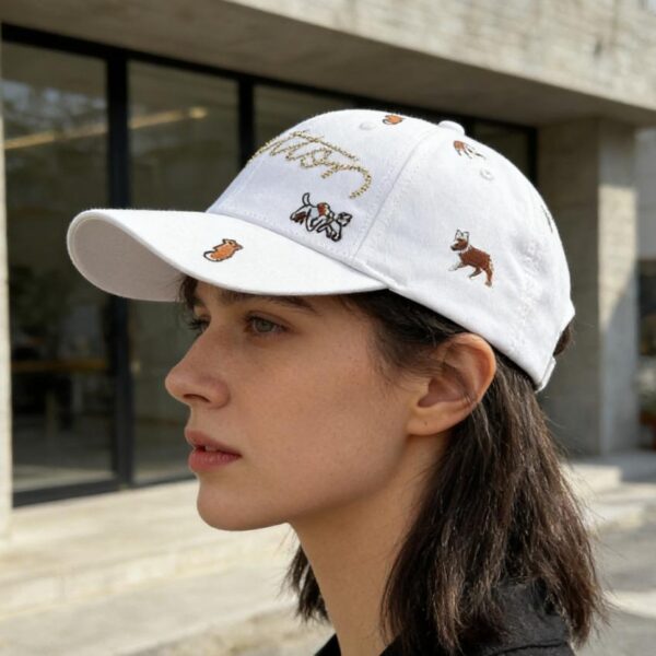 réplica,joyas,joyería,1:1,replica,fake,lujo,barato Gorra de béisbol bordada en forma de L con estampado integral de adorables cachorros + firma manuscrita con bordado de pedrería (WSBMEB)