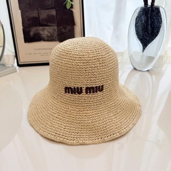 réplica,joyas,joyería,1:1,replica,fake,lujo,barato Sombrero de pescador de paja Miu Miu, hecho de paja natural (2SOF16).