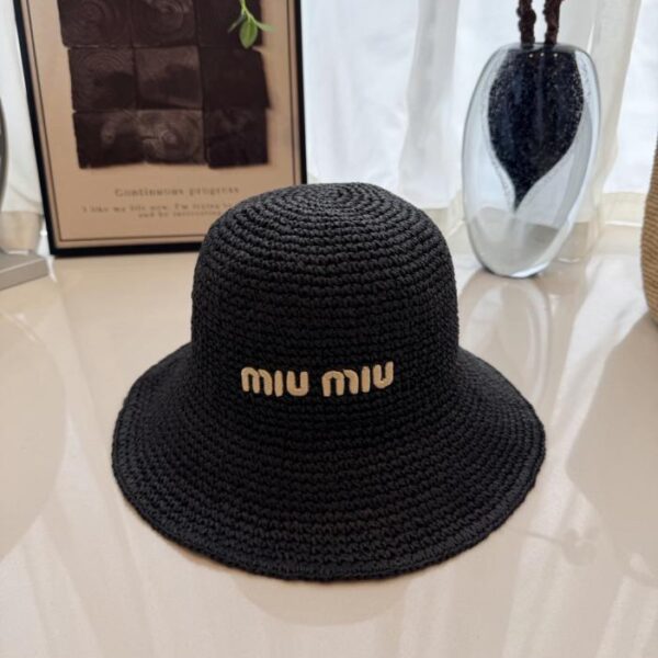 réplica,joyas,joyería,1:1,replica,fake,lujo,barato Sombrero de pescador de paja Miu Miu, material de paja natural (HZXWT7)