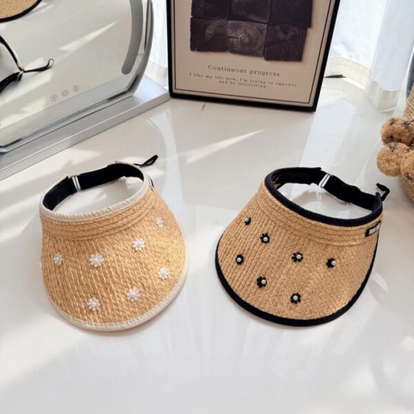 réplica,joyas,joyería,1:1,replica,fake,lujo,barato Nuevo sombrero con visera de rafia de Miu Miu, sombrero de paja con visera de margaritas (2Q7CF4)