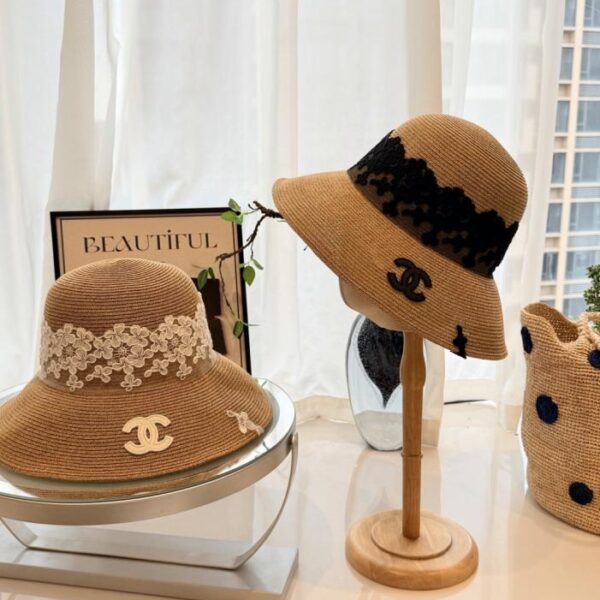réplica,joyas,joyería,1:1,replica,fake,lujo,barato Sombrero de pescador de paja con encaje estilo Chanel (06Q0XO)