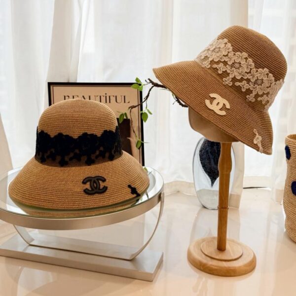 réplica,joyas,joyería,1:1,replica,fake,lujo,barato Sombrero de pescador de paja con encaje estilo Chanel (GC7XVQ)