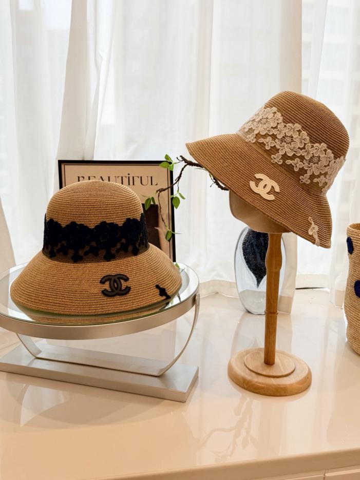 réplica,joyas,joyería,1:1,replica,fake,lujo,barato réplica,joyas,joyería,1:1,replica,fake,lujo,barato Sombrero de pescador de paja con encaje estilo Chanel (GC7XVQ)
