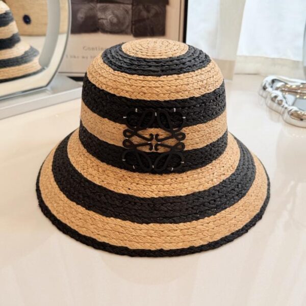 réplica,joyas,joyería,1:1,replica,fake,lujo,barato Sombrero de pescador de rafia a rayas estilo LOEWE, rafia tejida a mano (1N5Q5X)