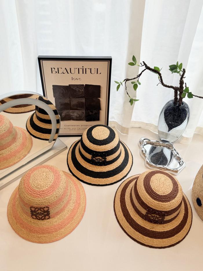 réplica,joyas,joyería,1:1,replica,fake,lujo,barato réplica,joyas,joyería,1:1,replica,fake,lujo,barato Sombrero de pescador de rafia a rayas estilo LOEWE, rafia tejida a mano (DKODO6)