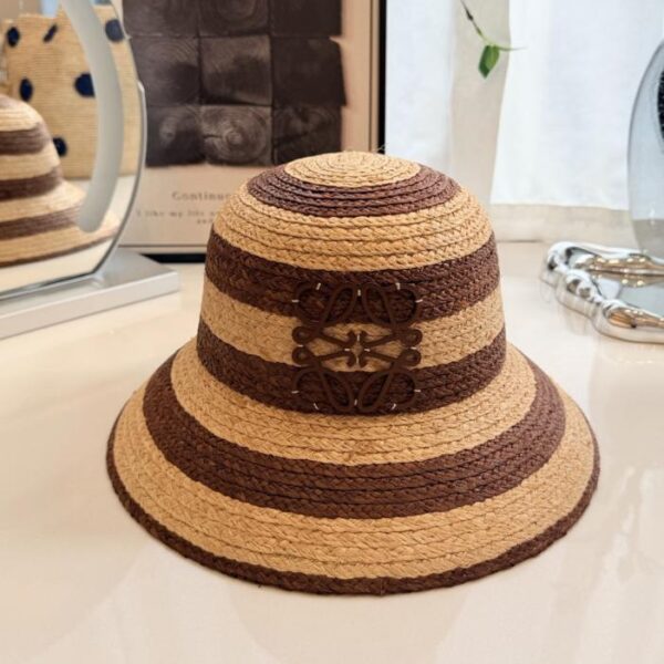 réplica,joyas,joyería,1:1,replica,fake,lujo,barato Sombrero de pescador de rafia a rayas estilo LOEWE, rafia tejida a mano (Y54FCA)
