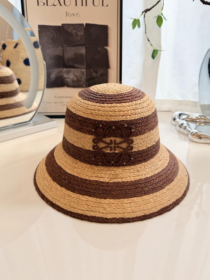 réplica,joyas,joyería,1:1,replica,fake,lujo,barato réplica,joyas,joyería,1:1,replica,fake,lujo,barato Sombrero de pescador de rafia a rayas estilo LOEWE, rafia tejida a mano (Y54FCA)