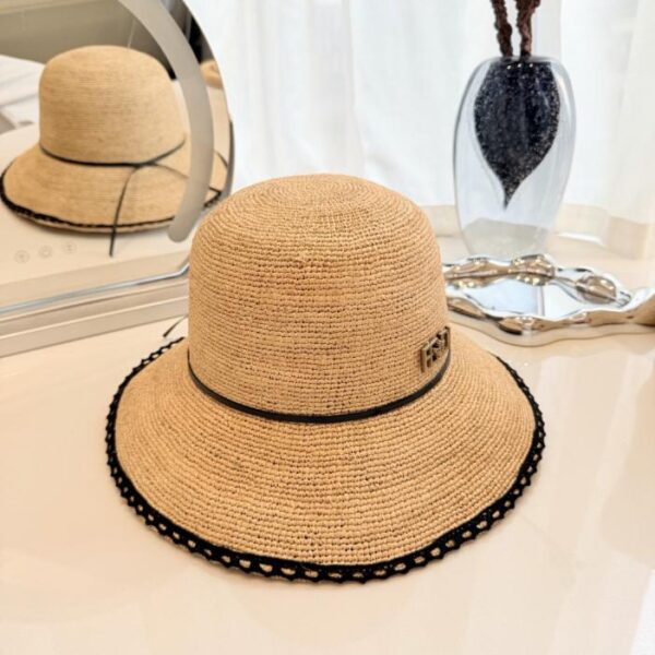 réplica,joyas,joyería,1:1,replica,fake,lujo,barato Sombrero de pescador FENDI de rafia tejida a mano, rafia natural tejida a mano (8JW9CD)