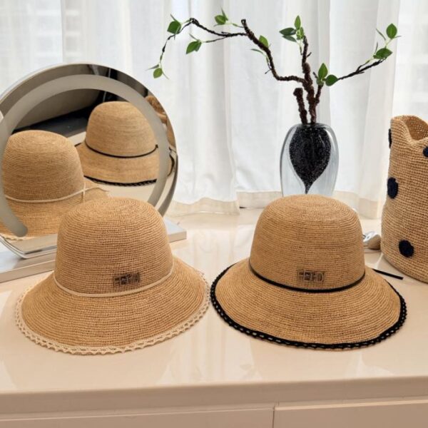 réplica,joyas,joyería,1:1,replica,fake,lujo,barato Sombrero de pescador FENDI de rafia tejida a mano, rafia natural tejida a mano (ZLBZQ4)
