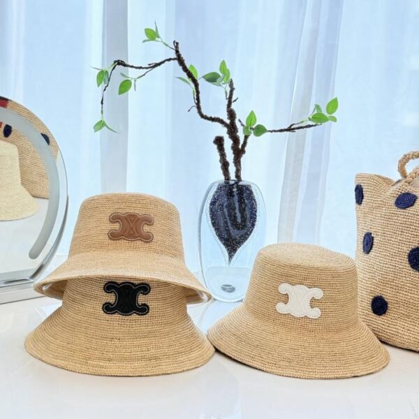 réplica,joyas,joyería,1:1,replica,fake,lujo,barato El nuevo sombrero tipo cubo de Celine, con ala plana y alas, 100% rafia, tejido a mano (NUME1D).