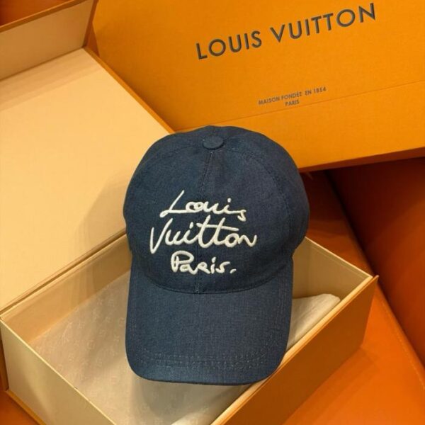 réplica,joyas,joyería,1:1,replica,fake,lujo,barato Gorra de béisbol LV Denim bordada con texto escrito a mano (BJW7UV)