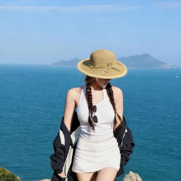 réplica,joyas,joyería,1:1,replica,fake,lujo,barato CHANEL Nuevo sombrero de sol floral de ala ancha, gorra abierta, sombrero de sol de playa de ala ancha (QRTNFN)