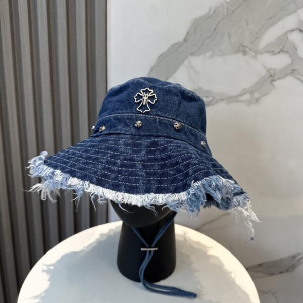 réplica,joyas,joyería,1:1,replica,fake,lujo,barato Sombrero tipo cubo de mezclilla suave con bordes con flecos de Chrome Hearts (G3Y1LO)