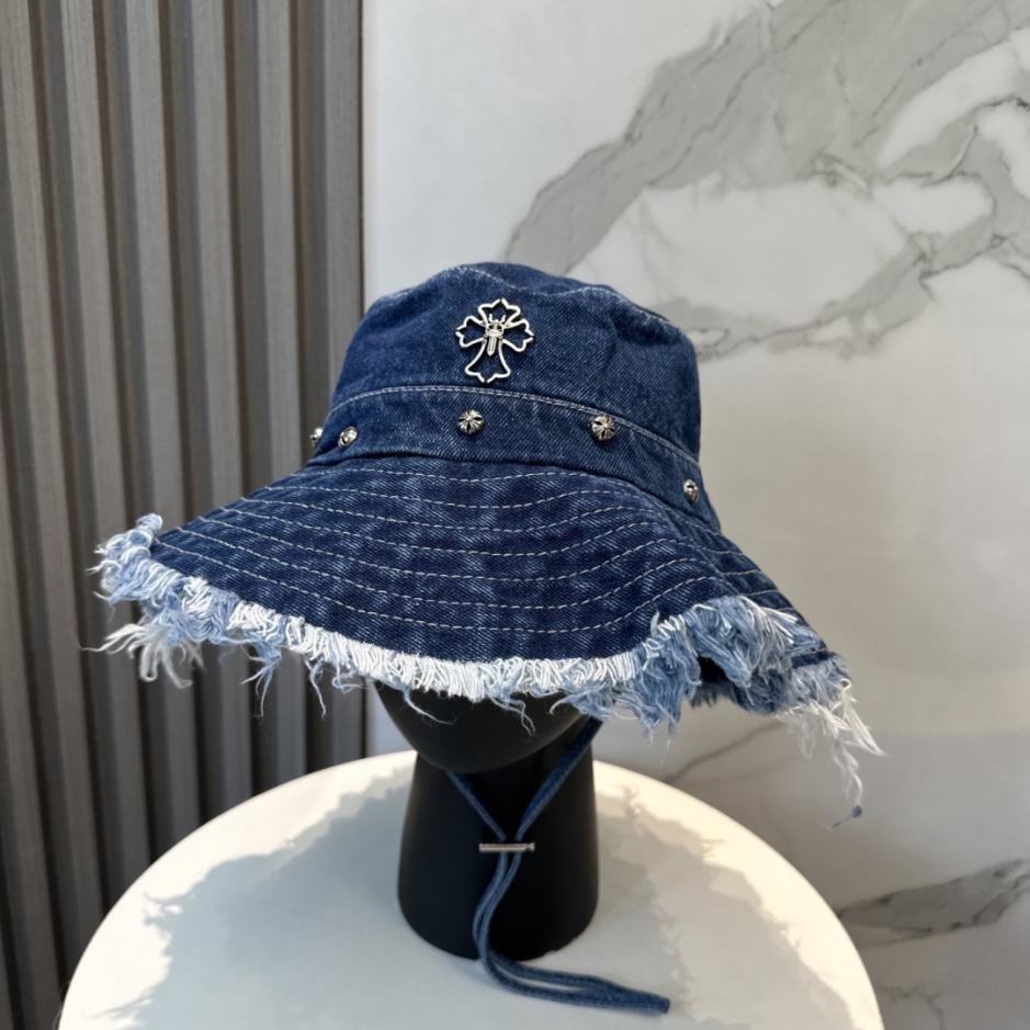 réplica,joyas,joyería,1:1,replica,fake,lujo,barato réplica,joyas,joyería,1:1,replica,fake,lujo,barato Sombrero tipo cubo de mezclilla suave con bordes con flecos de Chrome Hearts (G3Y1LO)