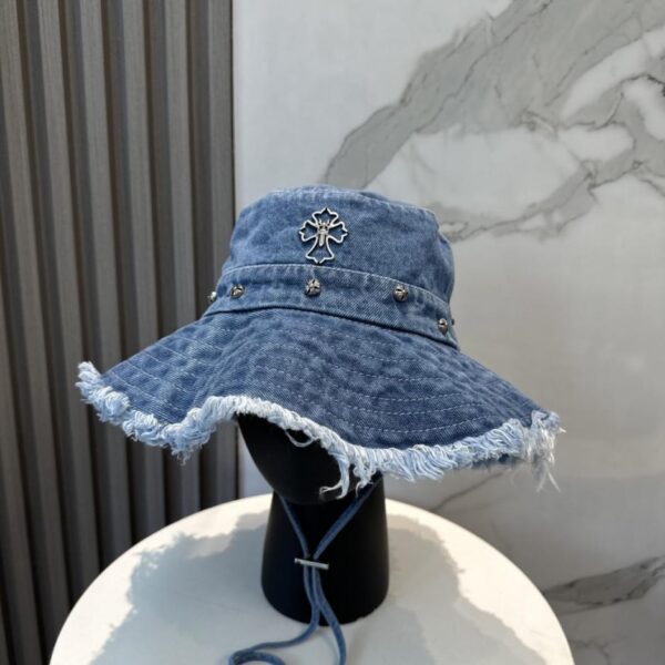 réplica,joyas,joyería,1:1,replica,fake,lujo,barato Sombrero tipo cubo de mezclilla suave con bordes deshilachados de Chrome Hearts (IO5H03)