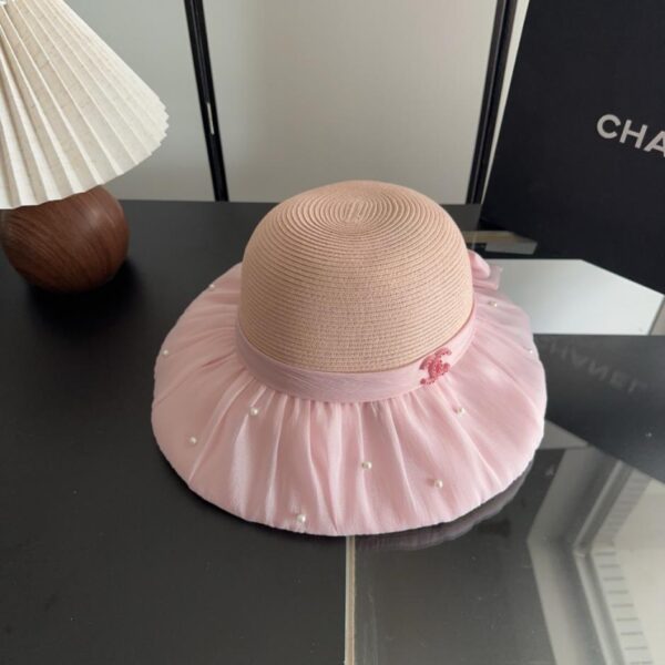 réplica,joyas,joyería,1:1,replica,fake,lujo,barato Sombrero de paja Chanel Patchwork con lazo y trenzas de primera calidad (6007NC)