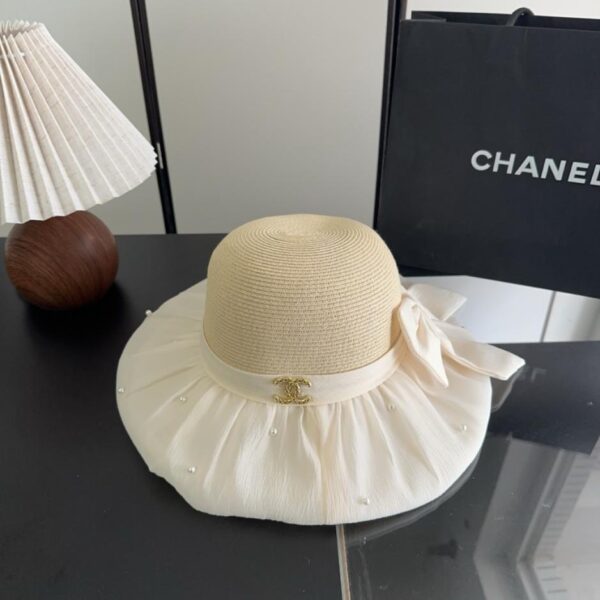 réplica,joyas,joyería,1:1,replica,fake,lujo,barato Sombrero de paja Chanel Patchwork con lazo y trenzas de primera calidad (EM6TIG)